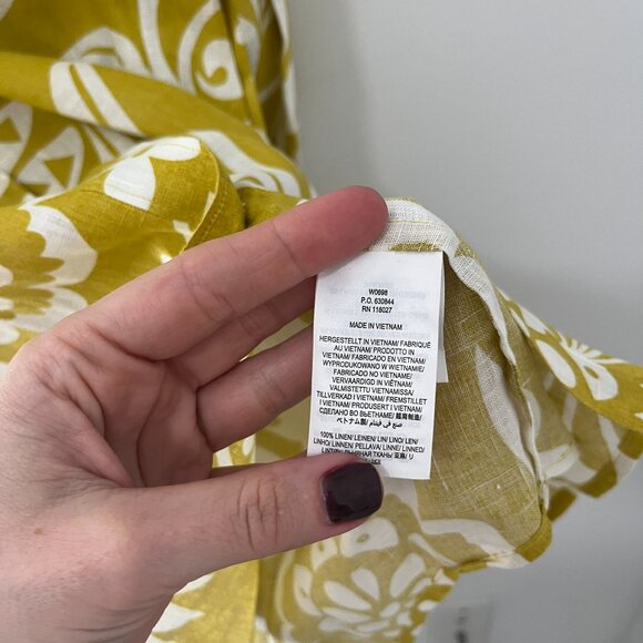 Boden Yellow Floral Print Linen Button Up Top Size 12 Long - Picture 5 of 7